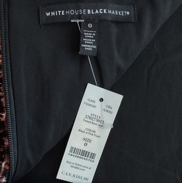 NEW  White House Black Market Pink Black Silver Tweed Skirt Quiet Luxury  Size 0 - Picture 9 of 9